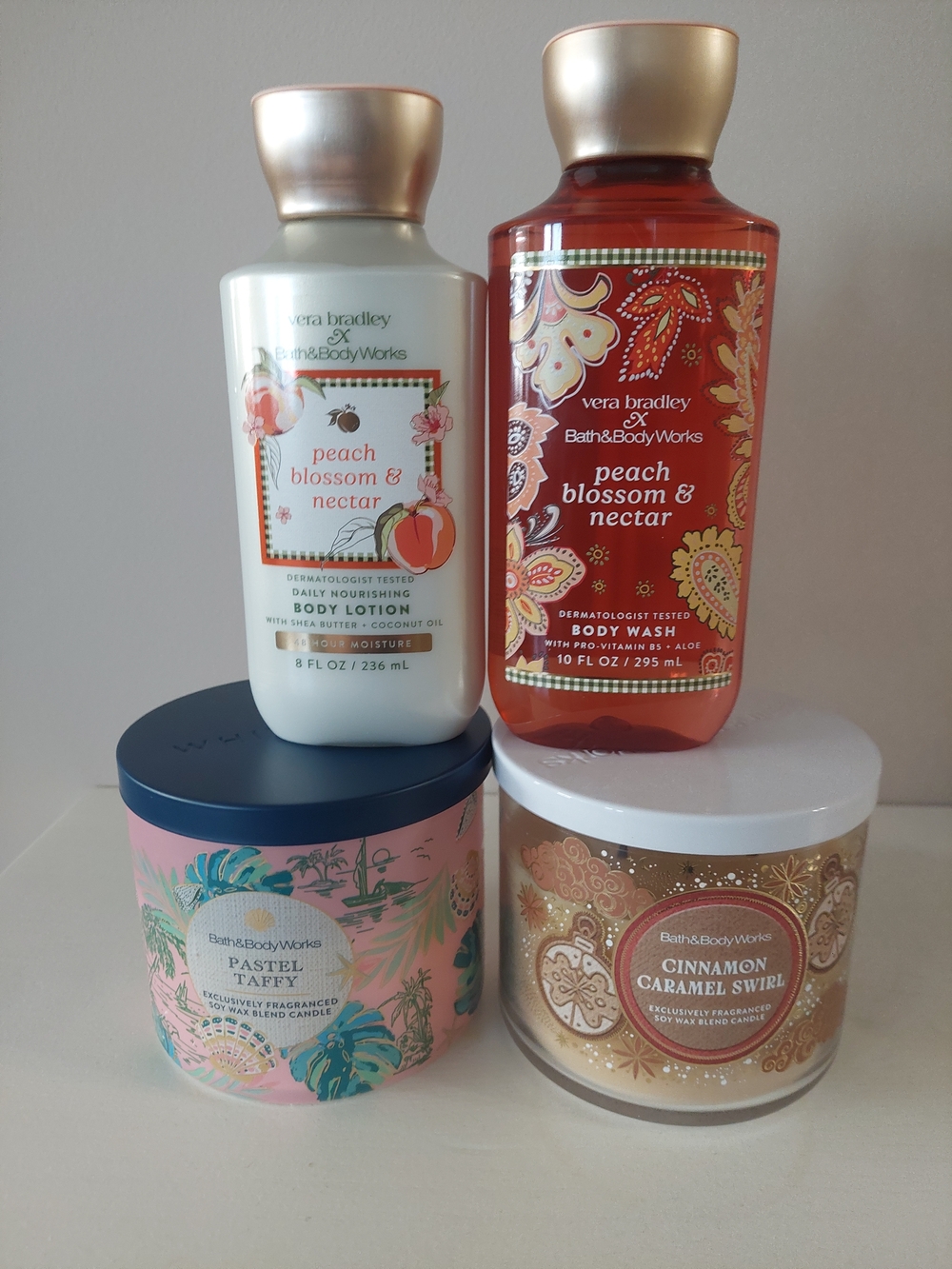 BBW & Vera Bradley-Peach Blossom & Nectar Body Lotion/Wash+2 preburned candles